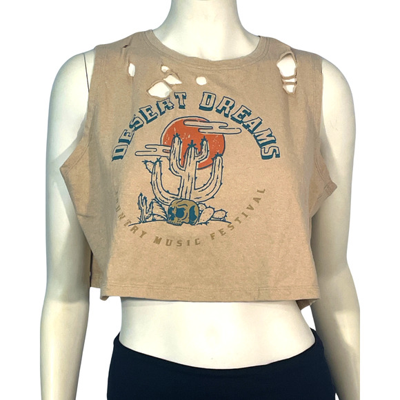 3/$20 Recycled Threads Junior's Sz L Distressed Cropped Tee Desert Dreams County - Picture 1 of 9